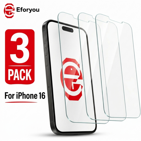Geschikt voor iPhone 16 - 3 stuks - Screenprotector Tempered Glass - Case Friendly - 9H Hardheid - Inclusief Schoonmaakkit