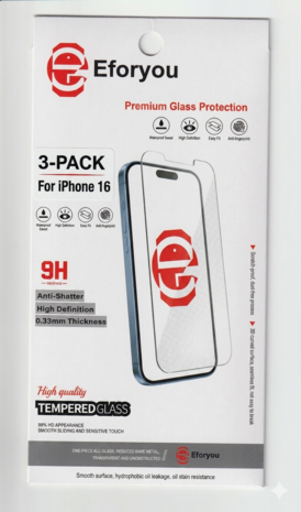 Geschikt voor iPhone 16 - 3 stuks - Screenprotector Tempered Glass - Case Friendly - 9H Hardheid - Inclusief Schoonmaakkit
