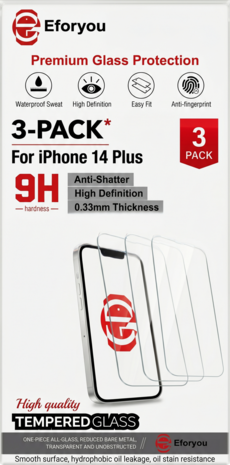 Geschikt voor iPhone 14 Plus - 3 stuks - Tempered Glass - Extra Sterk &ndash; screenprotector beschermglas