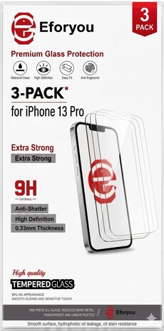 Geschikt voor iPhone 13 Pro - 3 stuks - Tempered Glass - Extra Sterk &amp;#x2013; screenprotector beschermglas