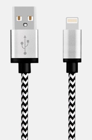 Lightning naar USB kabel nylon rugged - zwart wit
