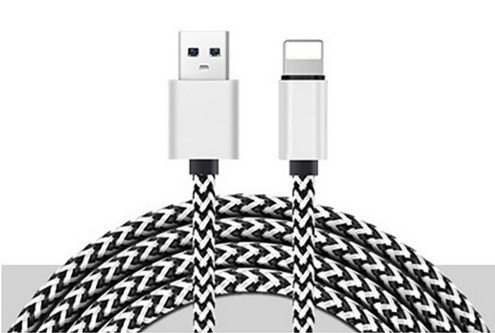 Lightning naar USB kabel nylon rugged - zwart wit