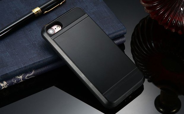 Floveme iPhone 7 / 8 hybrid case hoesje met ruimte voor 2 pasjes - zwart