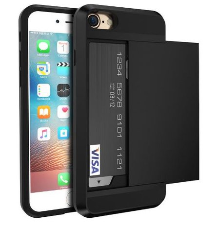 Floveme iPhone 7 / 8 hybrid case hoesje met ruimte voor 2 pasjes - zwart