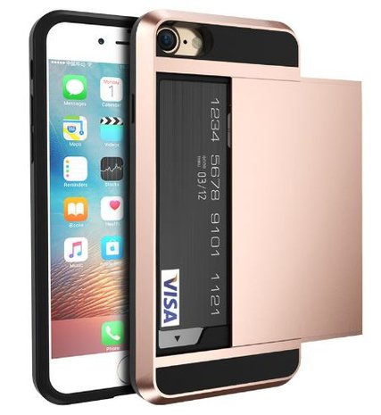 iPhone SE (2020) / 7 / 8 hybrid case hoesje met ruimte voor pasjes - rosé goud - eforyou.nl
