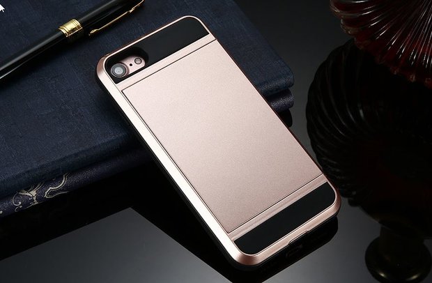 iPhone SE (2020) / 7 / 8 hybrid case hoesje met ruimte voor 2 pasjes - ros&eacute; goud