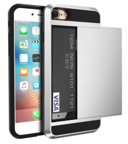 iPhone 5 5s SE hybrid case hoesje met ruimte voor 2 pasjes - zilver