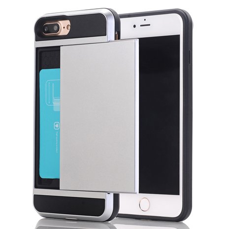 iPhone 7 / 8 plus hybrid case hoesje met ruimte voor 2 pasjes - zilver