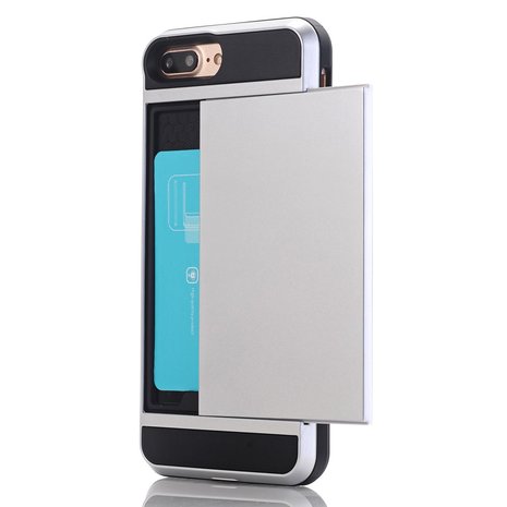 iPhone 7 / 8 plus hybrid case hoesje met ruimte voor 2 pasjes - zilver
