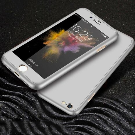 iPhone 7 / 8 hoesje armor case 360 met tempered glass - zilver