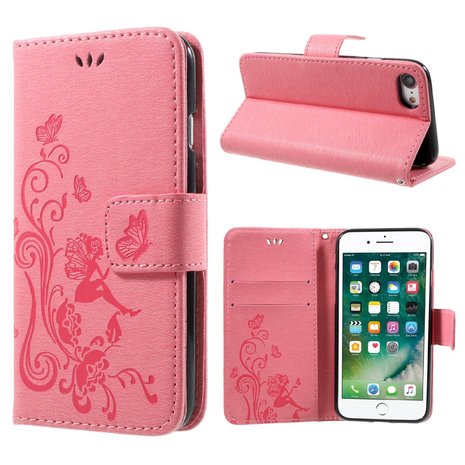 iPhone SE (2020) / 7 / 8 wallet portemonnee hoesje - roze vlinders