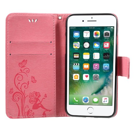 iPhone SE (2020) / 7 / 8 wallet portemonnee hoesje - roze vlinders