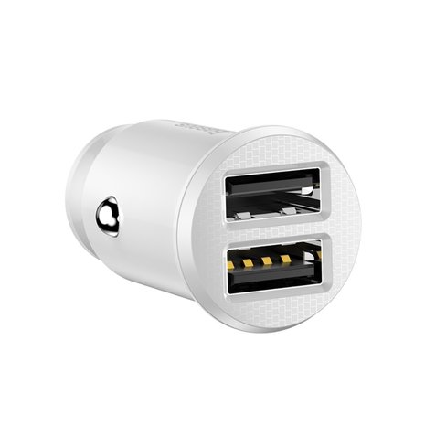 Baseus mini autolader 2x usb poort 3.1A - wit