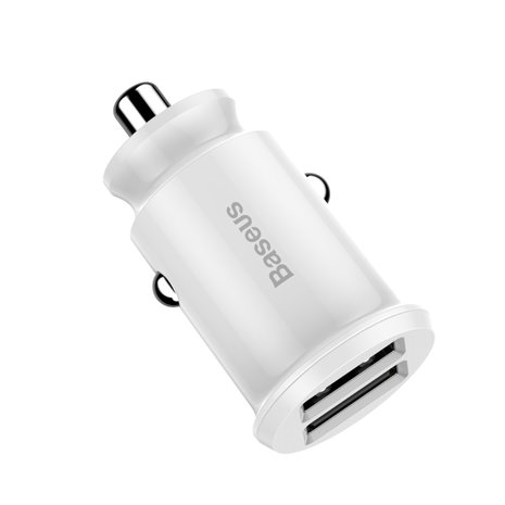 Baseus mini autolader 2x usb poort 3.1A - wit