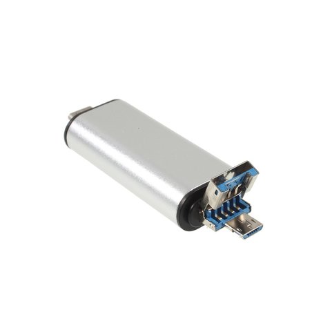 SD / Micro SD kaartlezer USB-C, Micro USB en USB-A voor MacBook, Windows, Samsung Galaxy e.d.