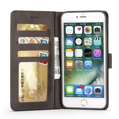 LC.IMEEKE Wallet / portemonne hoesje for iPhone 8 Plus / iPhone 7 Plus - Grijs