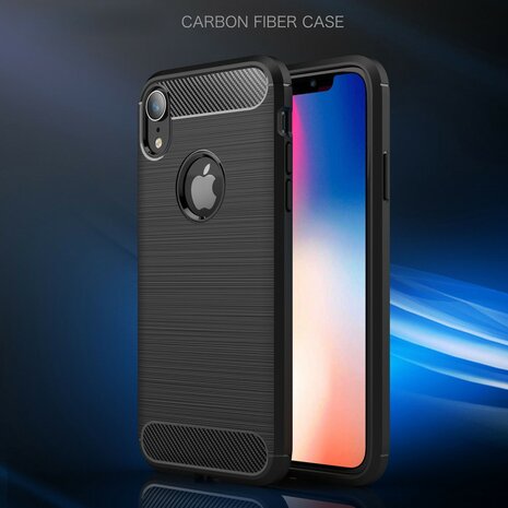 Carbon Fibre Brushed TPU Case voor iPhone XR - zwart