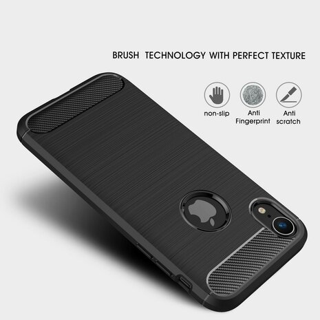 Carbon Fibre Brushed TPU Case voor iPhone XR - zwart