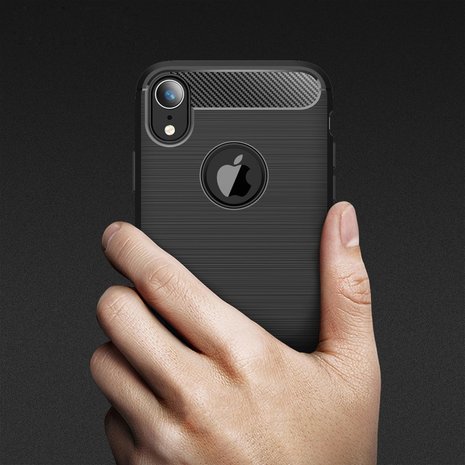 Carbon Fibre Brushed TPU Case voor iPhone XR - zwart