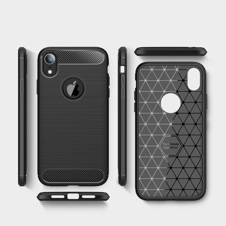 Carbon Fibre Brushed TPU Case voor iPhone XR - zwart