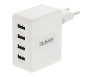 Sweex Lader 4-Uitgangen 4.8 A USB Wit Sweex Lader 4-Uitgangen 4.8 A USB Wit