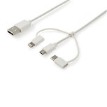 Valueline 3-in-1 Data en Oplaadkabel USB A Male - Micro-B Male 1 m Wit Type-C-Adapter / Lightning-Adapter Valueline 3-in-1 Data en Oplaadkabel USB A Male - Micro-B Male 1 m Wit Type-C-Adapter / Lightning-Adapter