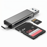 2-in-1 SD & Micro-SD Kaartlezer - USB & USB-C OTG Adapter - Aluminium - Geschikt voor Smartphone, Tablet & Laptop - Universele Memory Card Reader